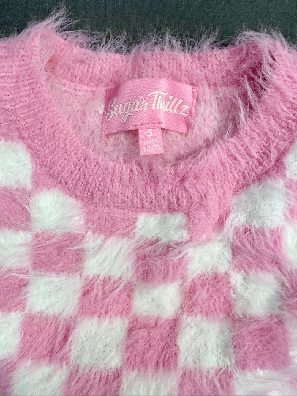 Sugar Thrillz Candyland OG Mini Dress S NWT Dolls Kill Pastel Fuzzy Checker Y2K - Picture 2 of 8